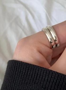 纯银光面泥鳅背叠戴戒指女简约