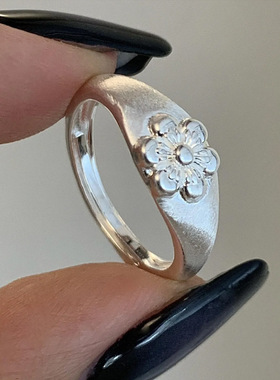 S925纯银花朵可调开口戒指女小众