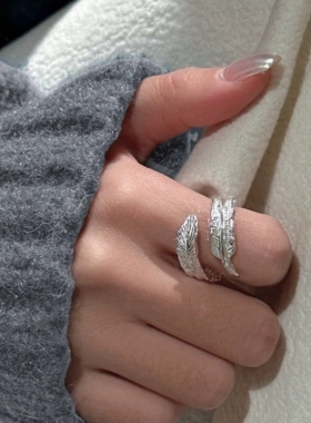 纯银韩版小众谁感羽毛戒指男女