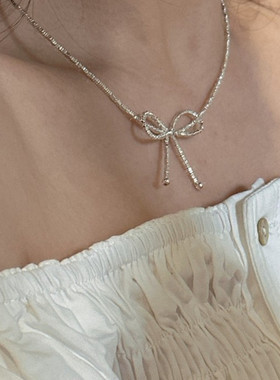 纯银碎银子蝴蝶结项链女颈链夏
