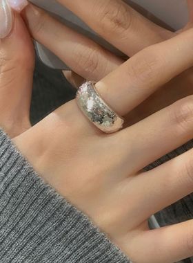 S925纯银碎冰冰泥鳅背戒指女