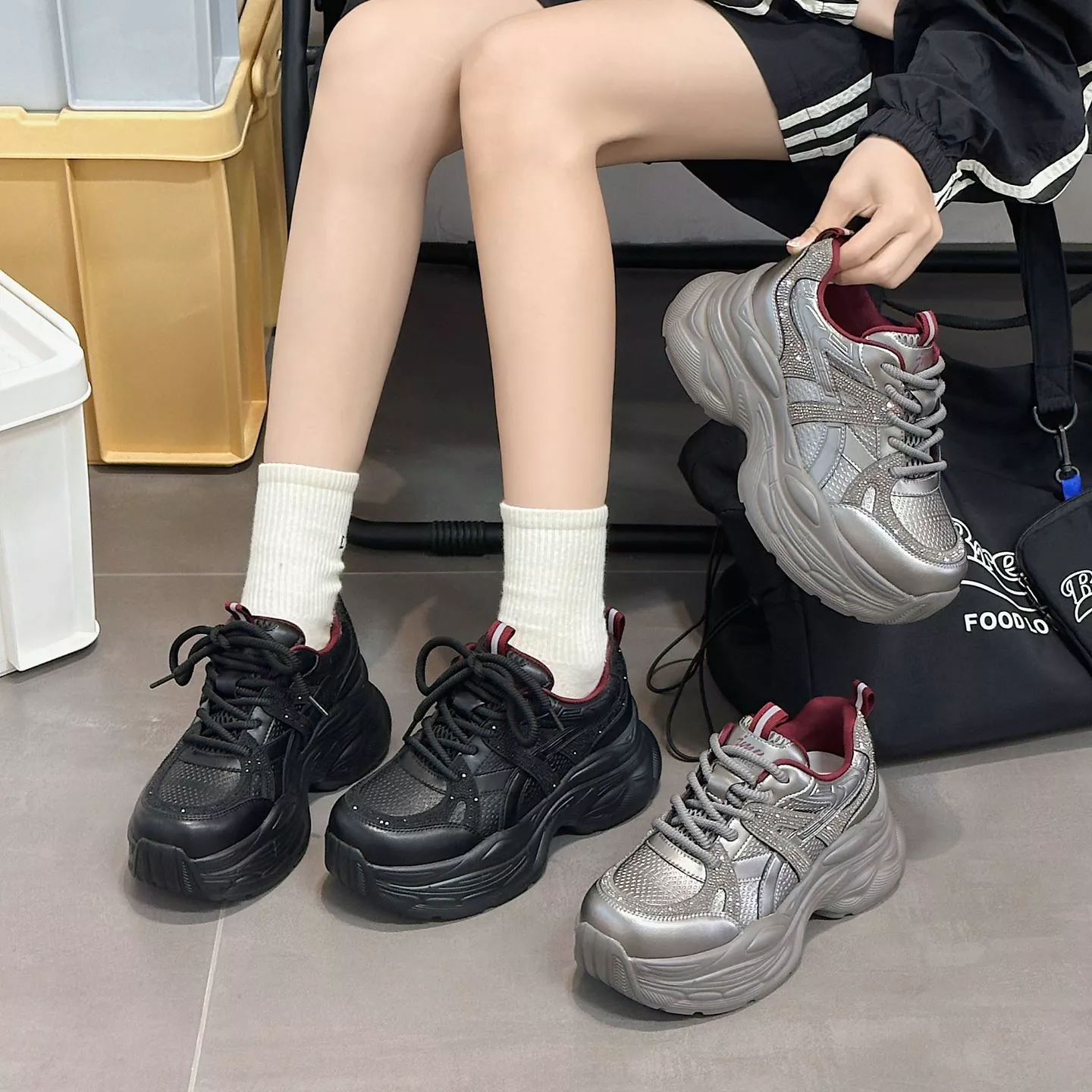 春达女鞋2025冬季新款加棉保暖厚底增高百搭休闲运动老爹鞋8872