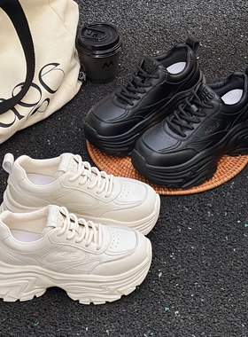 春达女鞋2025秋季新款厚底增高超轻时尚百搭系带牛皮老爹鞋58079