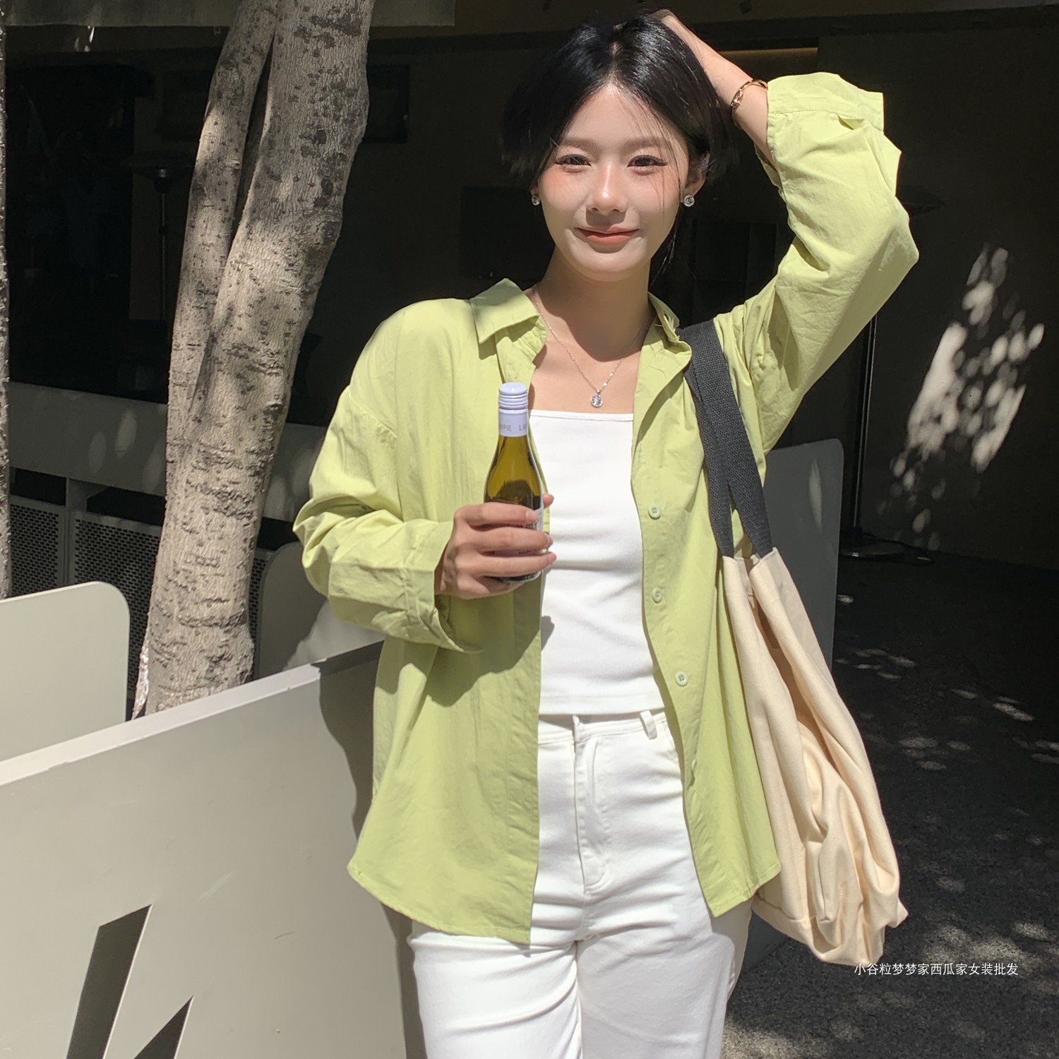 纯棉透气宽松清新蓝衬衫