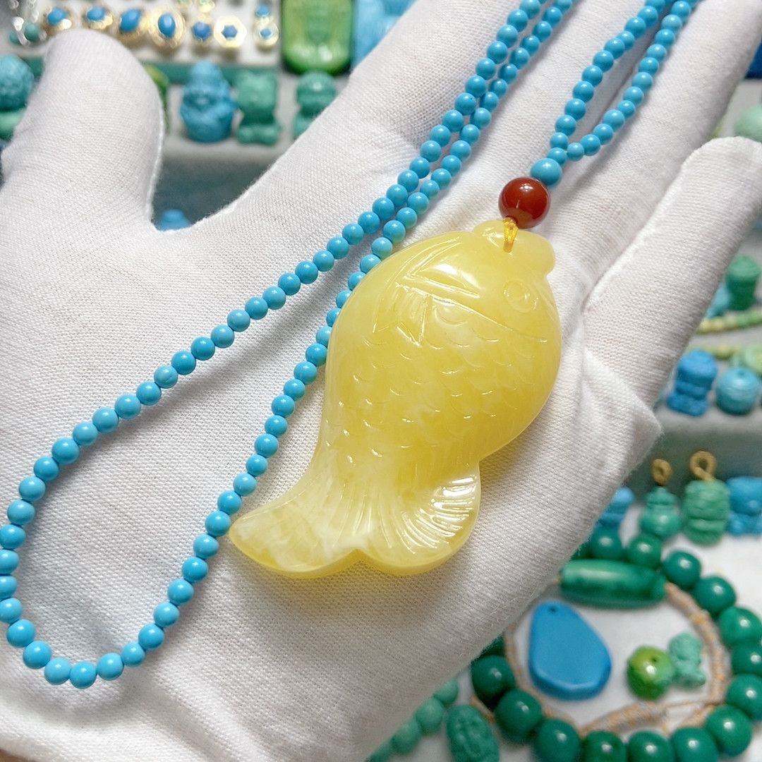 天然绿松石蜜蜡小米珠项链 毛衣链特色鱼吊坠,饰品/流行首饰/时尚饰品新,DIY配件,淘宝优惠券,粉丝福利购,淘宝优惠卷