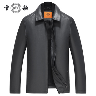 雪豹真皮男款 老钱翻领行政皮衣夹克外套 头层绵羊皮商务休闲时尚