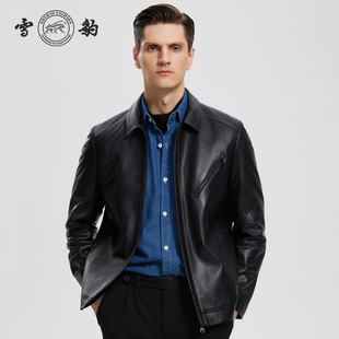 雪豹头层绵羊皮真皮外套商务休闲体制内翻领皮衣行政夹克皮衣男壹