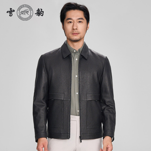 雪豹真皮皮衣男头层山羊皮商务休闲轻奢时尚 体制内翻领行政皮外套