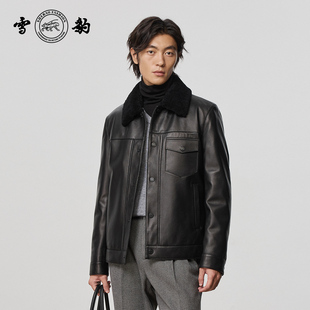 头层绵羊皮巴恩时尚 25冬季 真皮男雪豹翻领羊毛皮羽绒 新品 专柜同款