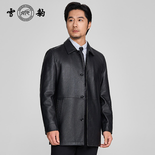 雪豹真皮皮衣男头层鹿皮商务休闲轻奢体制内翻领行政中长款 皮外套