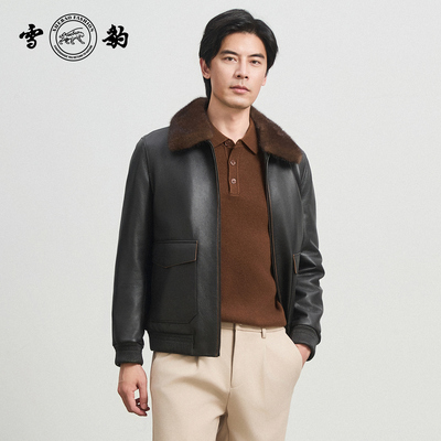 专柜同款新品25冬季头层鹿皮时尚休闲真皮男雪豹驼绒水貂领皮外套