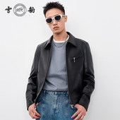 雪豹男士 真皮头层绵羊皮商务简约体制内老钱休闲时尚 翻领短皮外套