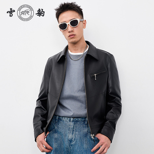 雪豹男士 翻领短皮外套 真皮头层绵羊皮商务简约体制内老钱休闲时尚