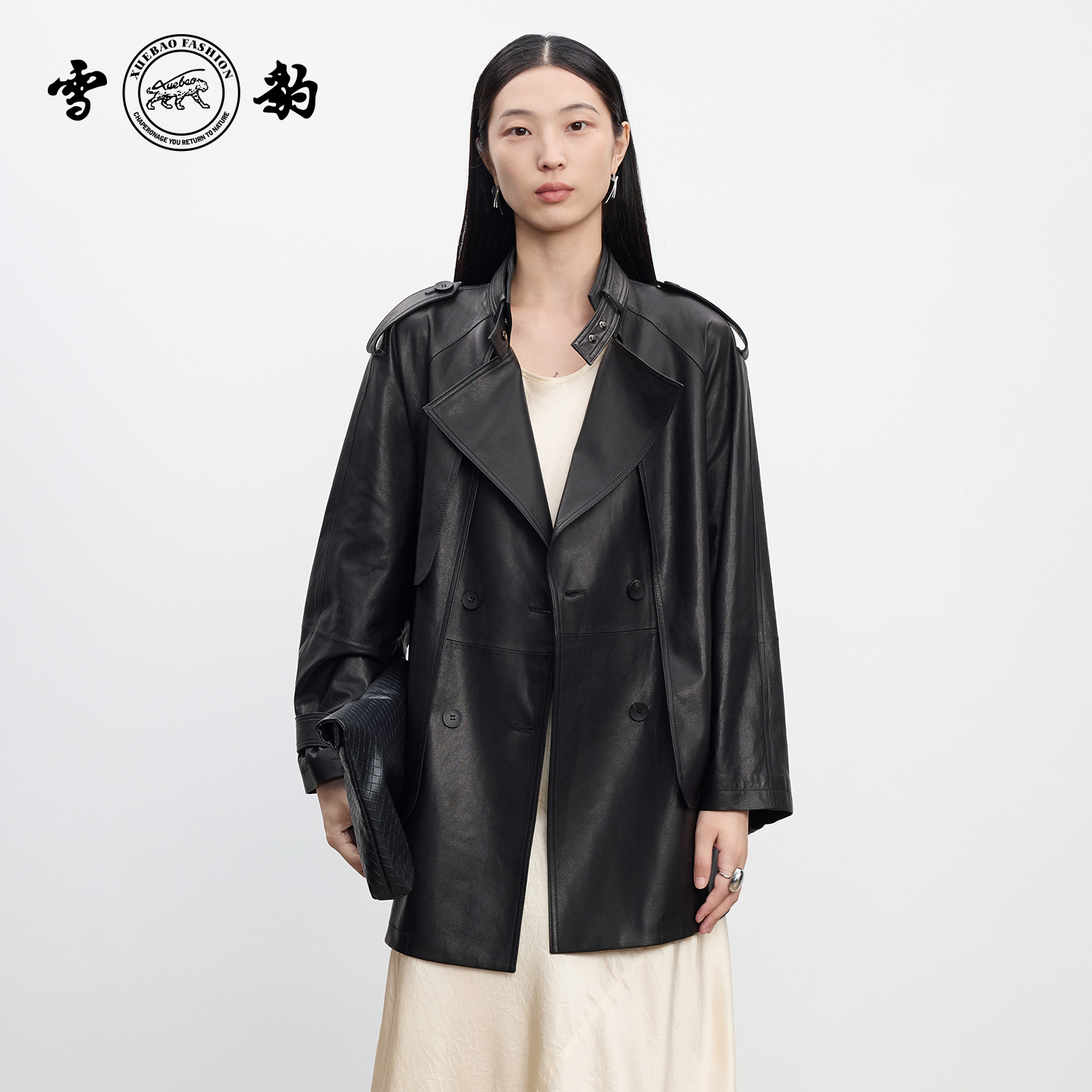 立领真皮皮衣休闲时尚女士皮夹克