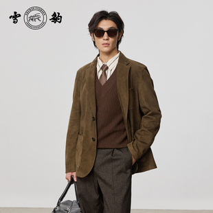 专柜同款 25秋冬头层绵羊皮商务老钱真皮男雪豹反绒平驳领西服 新品