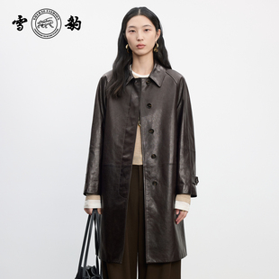 休闲真皮女雪豹长款 25秋冬头层绵羊皮时尚 翻领风衣 新品 专柜同款