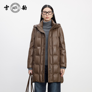 头层绵羊皮时尚 25冬季 潮流真皮女雪豹中长羽绒皮外套 新品 专柜同款