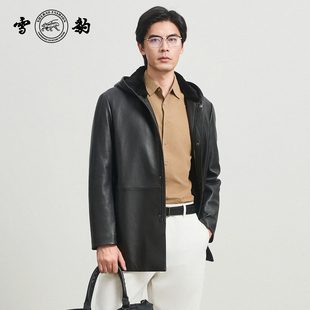 头层鹿皮商务休闲真皮男雪豹水貂内胆中长外套 25冬季 专柜同款 新品