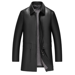 雪豹真皮皮衣男头层绵羊皮商务时尚 翻领行政外套壹 体制内中长款