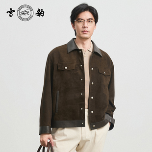 专柜同款 25秋冬头层绵羊皮巴恩潮流真皮男雪豹反绒按扣皮夹克 新品