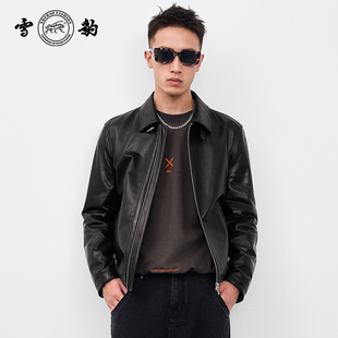 加绒 潮流商务休闲翻领行政皮外套 真皮头层山羊皮时尚 雪豹男款