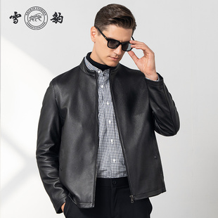 雪豹真皮皮衣男头层鹿皮商务休闲时尚 轻奢体制内立领行政皮衣外套