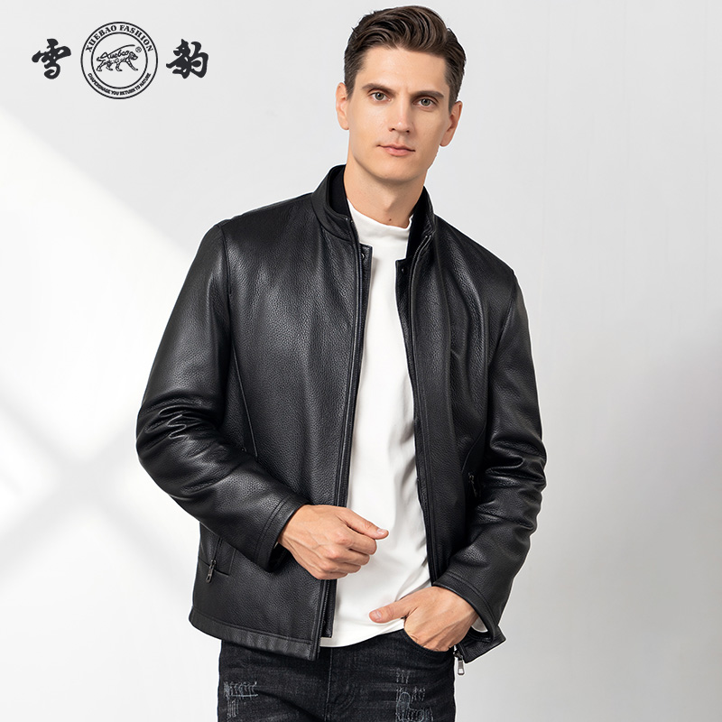 头层鹿皮男士羽绒内胆皮夹克