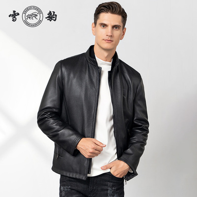 头层鹿皮男士羽绒内胆皮夹克