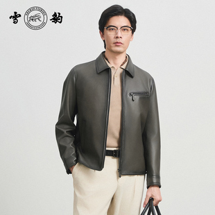 专柜同款 25秋冬头层绵羊皮复古机车真皮男雪豹擦色翻领皮夹克 新品