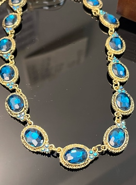 铜合金复古蓝色项链8007