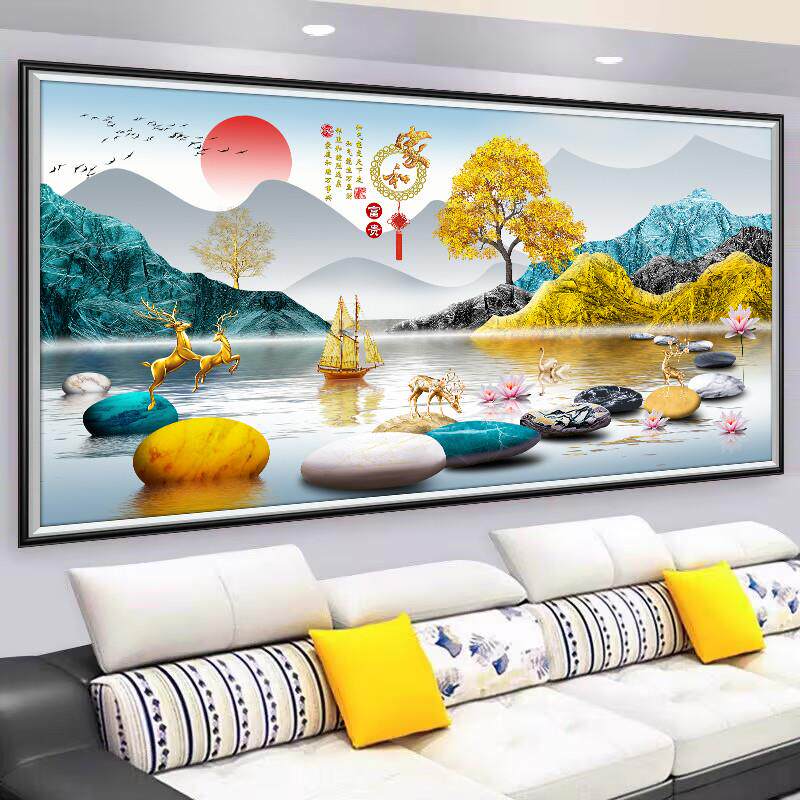 客厅装饰画3d立体墙贴画自粘沙发背景墙现代简约轻奢山水壁画贴纸