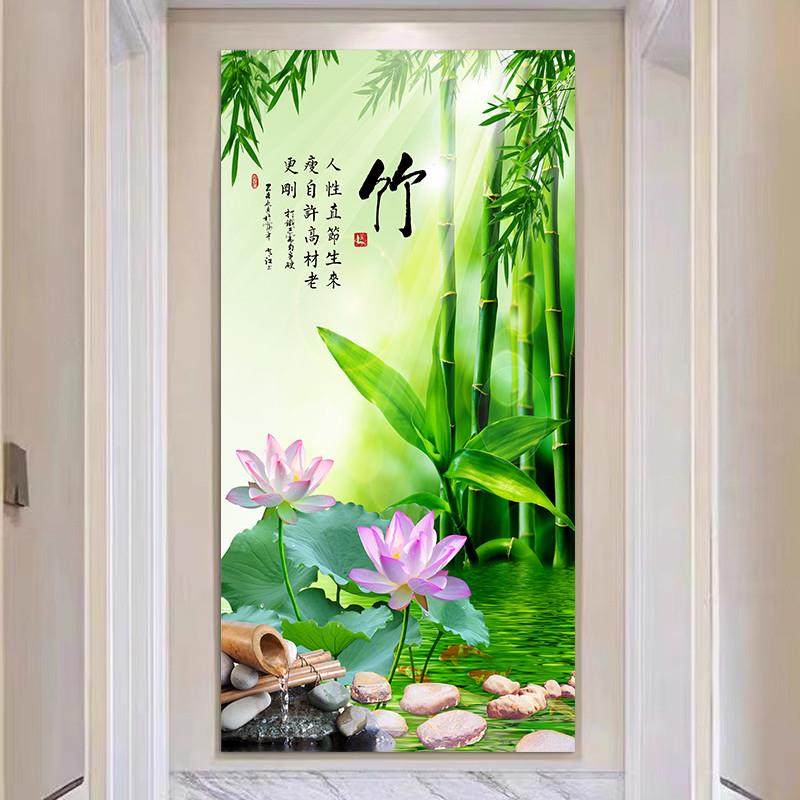 新中式玄关自粘墙贴纸牡丹花入户正对门装饰画客厅花开富贵3d壁纸