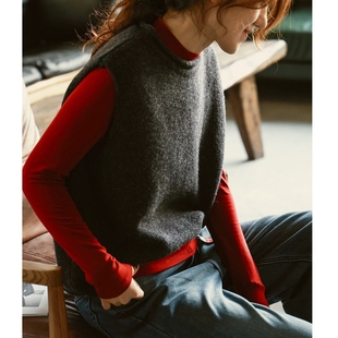 轻奢高端定制 宽松圆领针织马甲背心JP 新款 时尚 2377 韩版