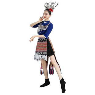 新款苗族演出服百褶裙云南贵州瑶族土家族锦鸡舞表演服装舞蹈服装