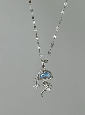 s925银「与海共舞」蓝色水母项链