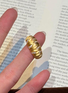 s925法式拉丝锆石戒指送女友礼物