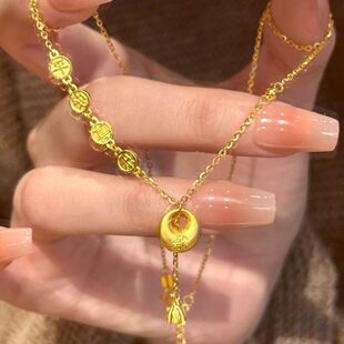 福运满满~吉言平安喜乐流苏金坨项链女轻奢高级送女友情人节礼物