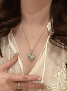 精工新中式国风蓝色小葫芦吊坠项链配饰2025年新款锁骨链毛衣链