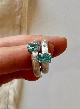 极光小众百搭蓝粉钻戒指高级感