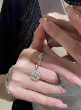 复古轻奢高级感罗盘六芒星镶嵌满钻戒指女时尚开口可调节指环