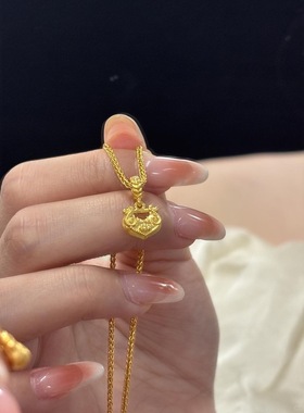 s925银mini莲心平安锁吊坠项链女