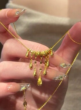 「千金归来」猫眼水滴流苏项链小众设计高级感锁骨链女饰品配饰女