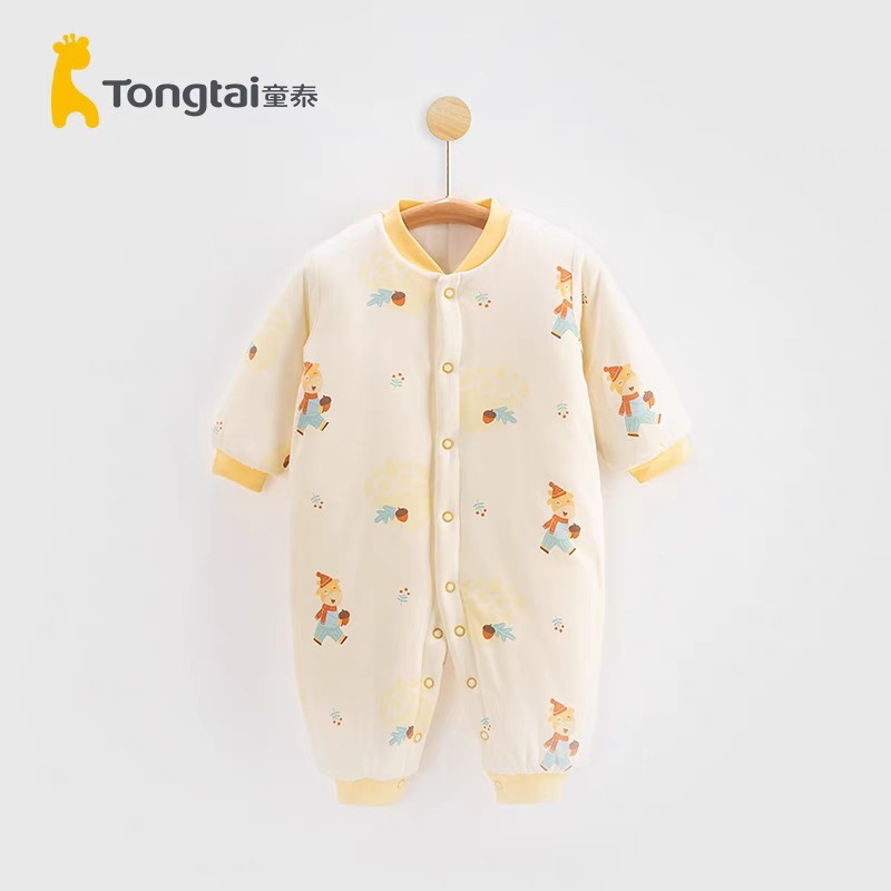 童泰婴儿偏开棉哈衣冬季加厚保暖