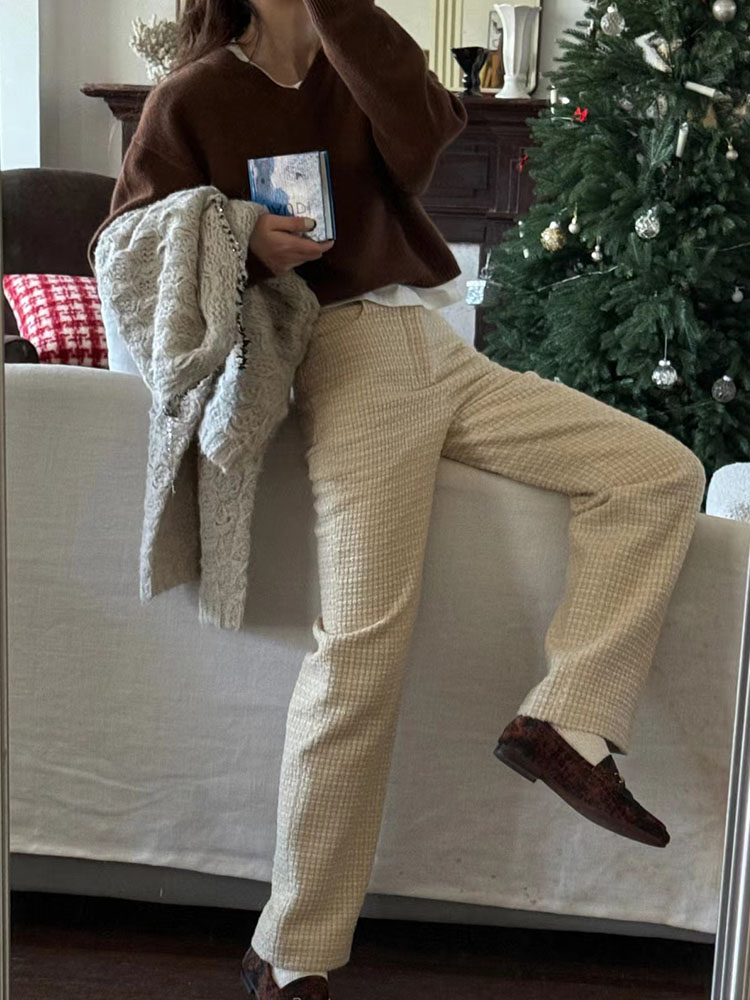 通勤2023冬长裤直筒休闲裤纯色