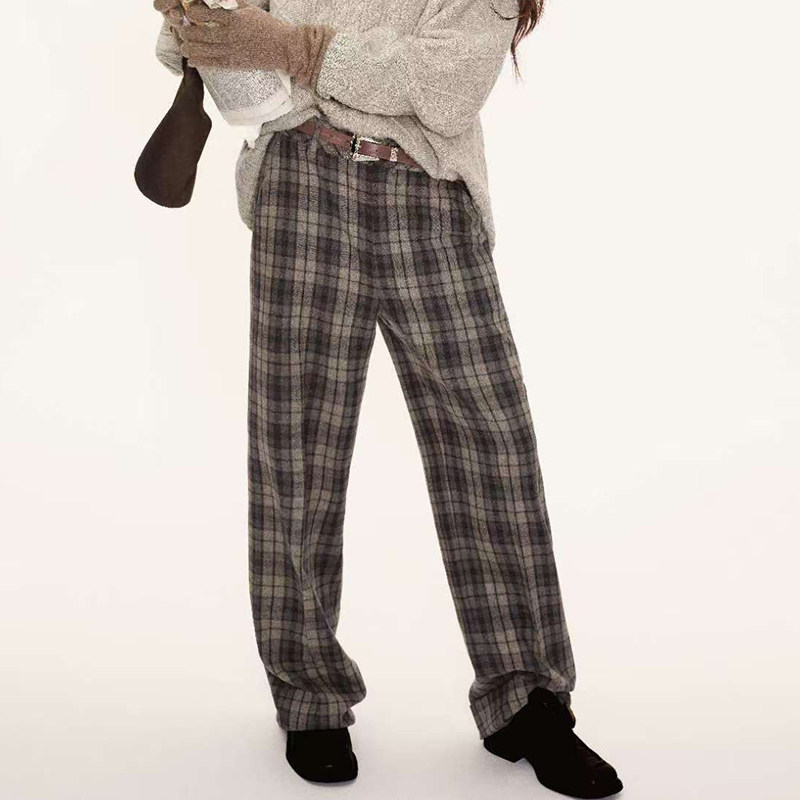 阿树家 GUM| 定制复古羊毛色织格纹小直筒西裤,女装/女士精品,休闲裤,淘宝优惠券,粉丝福利购,淘宝优惠卷