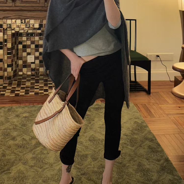 纯色低腰休闲修身针织弹力裤