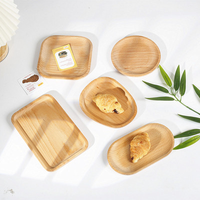 日式木质托盘长方形圆形椭圆木质托盘甜品摆件点心首饰收纳盘碟子