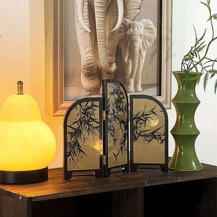 中古风桌面屏风摆件中国风茶室餐厅装饰画斗柜电视柜餐边柜摆台画