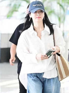 MOIA衬衫女春秋季新款宋慧乔同款翻领纹理小众衬衣长袖纯棉上衣女