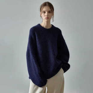 FACADE PATTERN 极简羊驼毛毛衣女2025年秋冬圆领加厚保暖针织衫